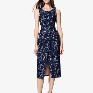 Navy Lace Slitted Printed Sleeveless- Below The Knee Evening Wrap